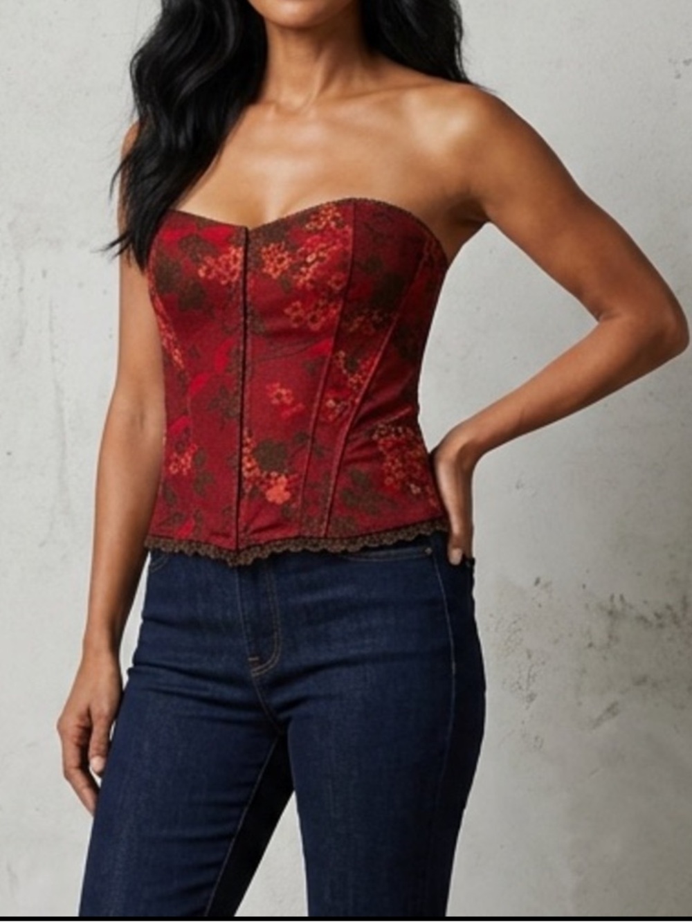 LE CHATEAU | Red Floral Corset Top Sz L